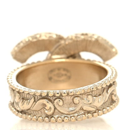 Chanel Enamel CC Baroque Ring 52 6 Beige Gold 3 of 4