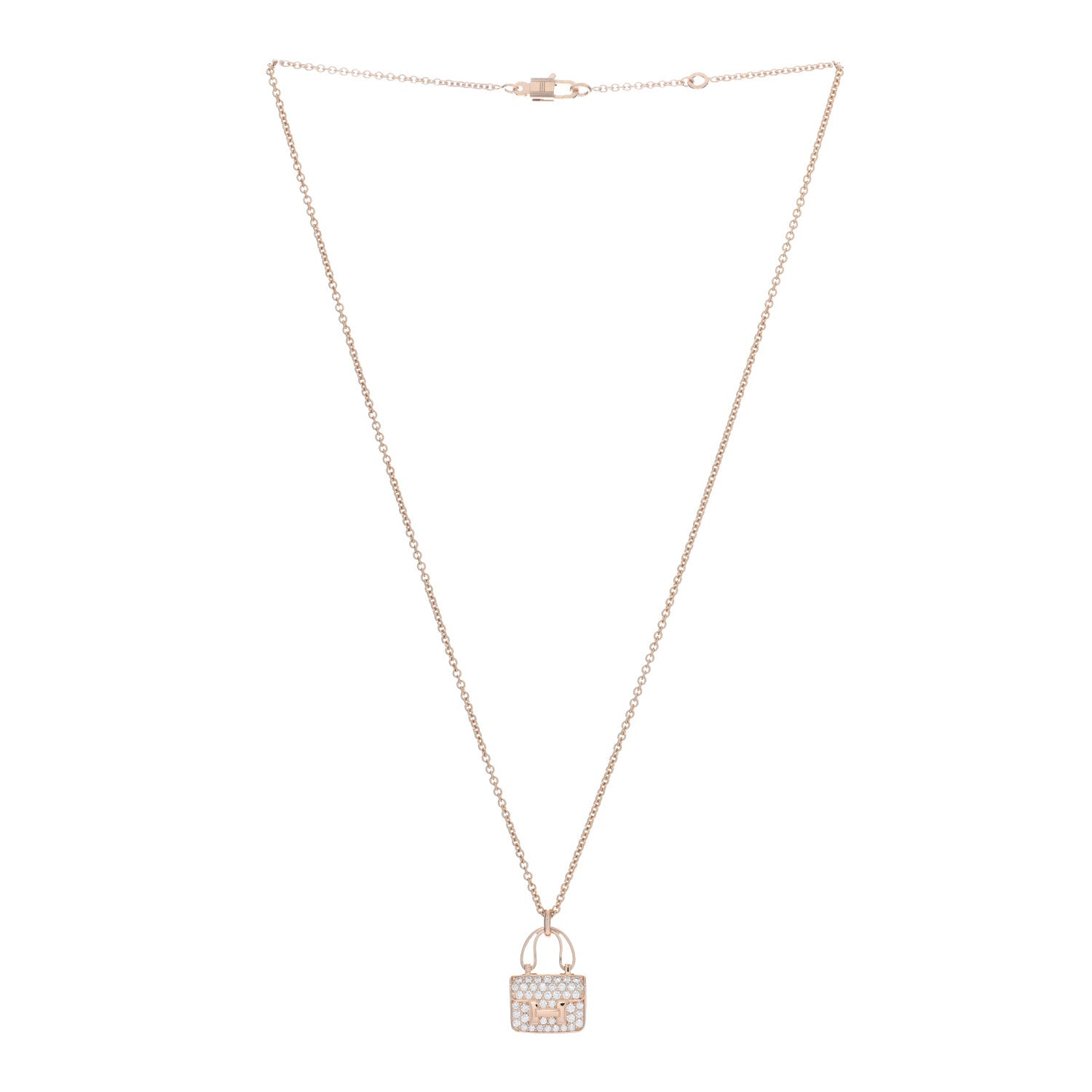 Hermes 18K Rose Gold Diamond Constance Amulettes Pendant Necklace 3 of 6