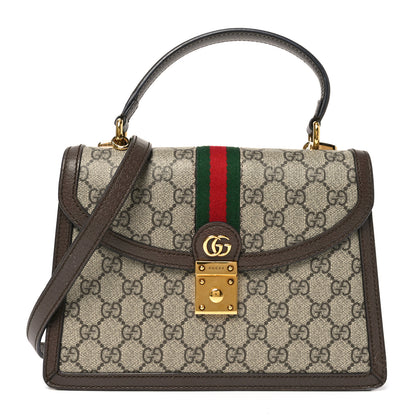 Gucci GG Supreme Monogram Textured Dollar Calfskin Web Small Ophidia Padlock Top Handle Bag Beige Ebony New Acero 1 of 11