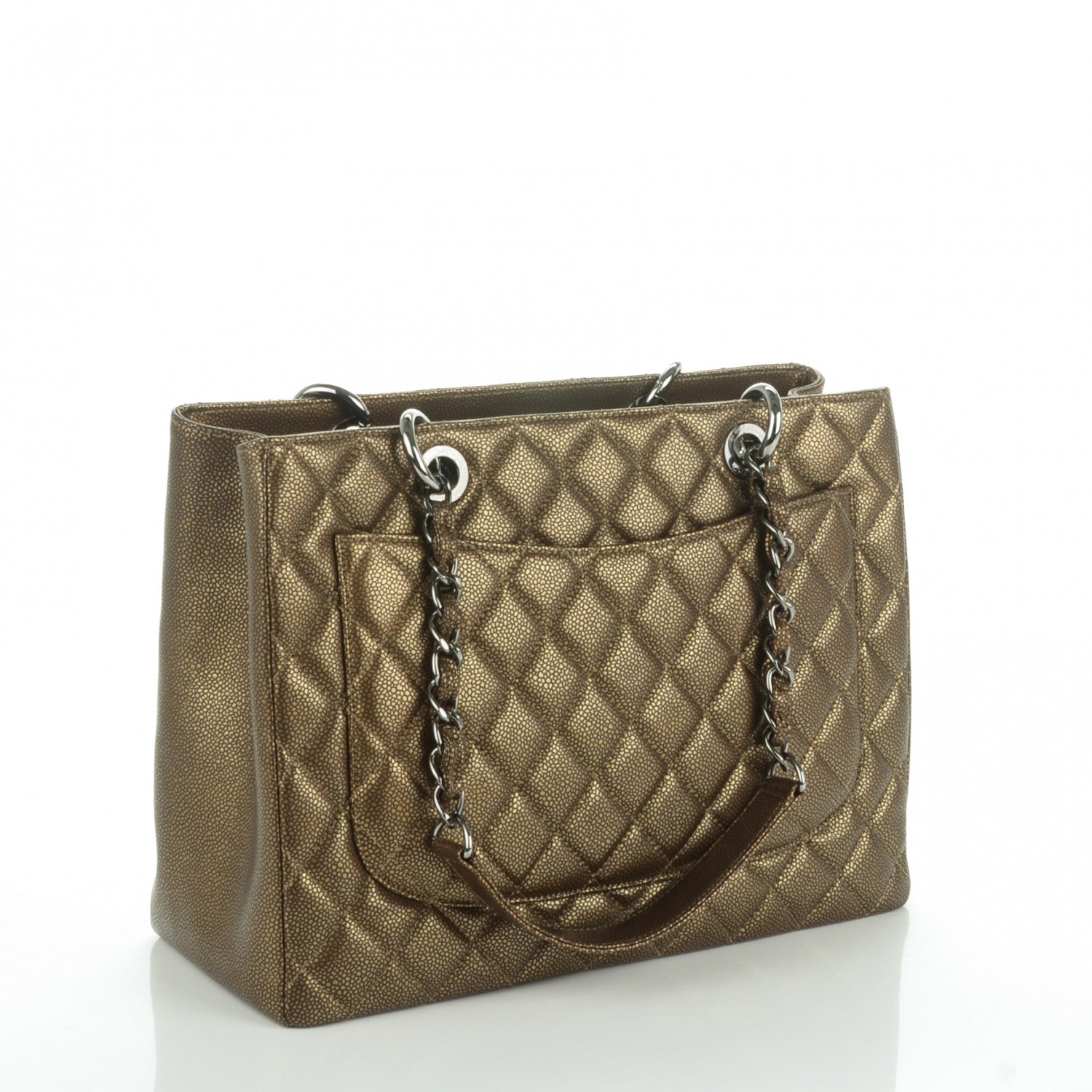 Chanel Metallic Caviar Quilted Grand Shopping Tote GST Khaki 3 of 7