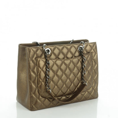 Chanel Metallic Caviar Quilted Grand Shopping Tote GST Khaki 3 of 7
