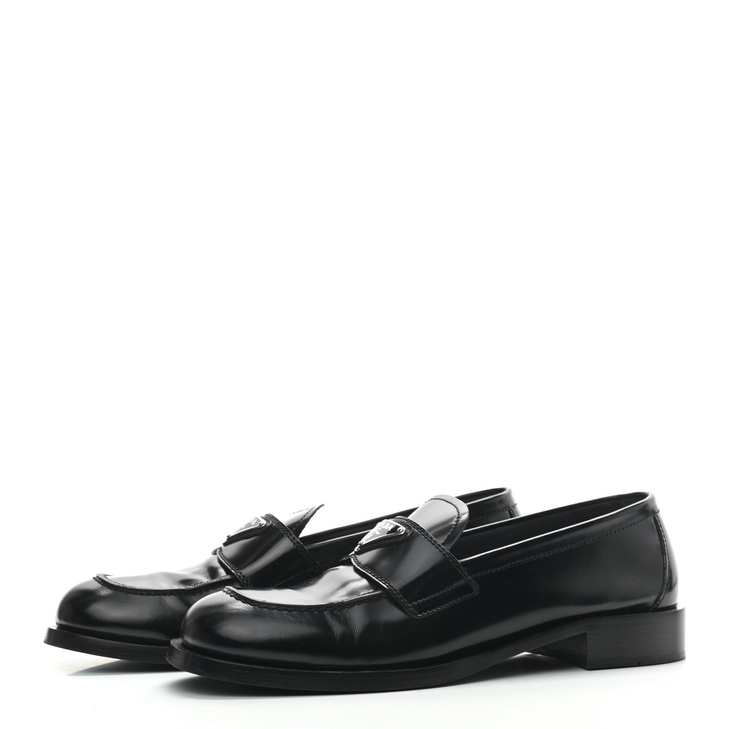 Prada Spazzolato Metal Triangle Logo 20mm Loafers 39.5 Black 3 of 7