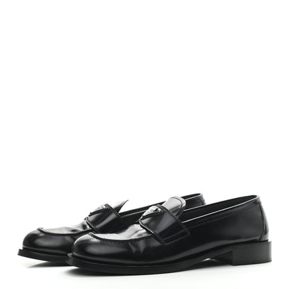 Prada Spazzolato Metal Triangle Logo 20mm Loafers 39.5 Black 3 of 7