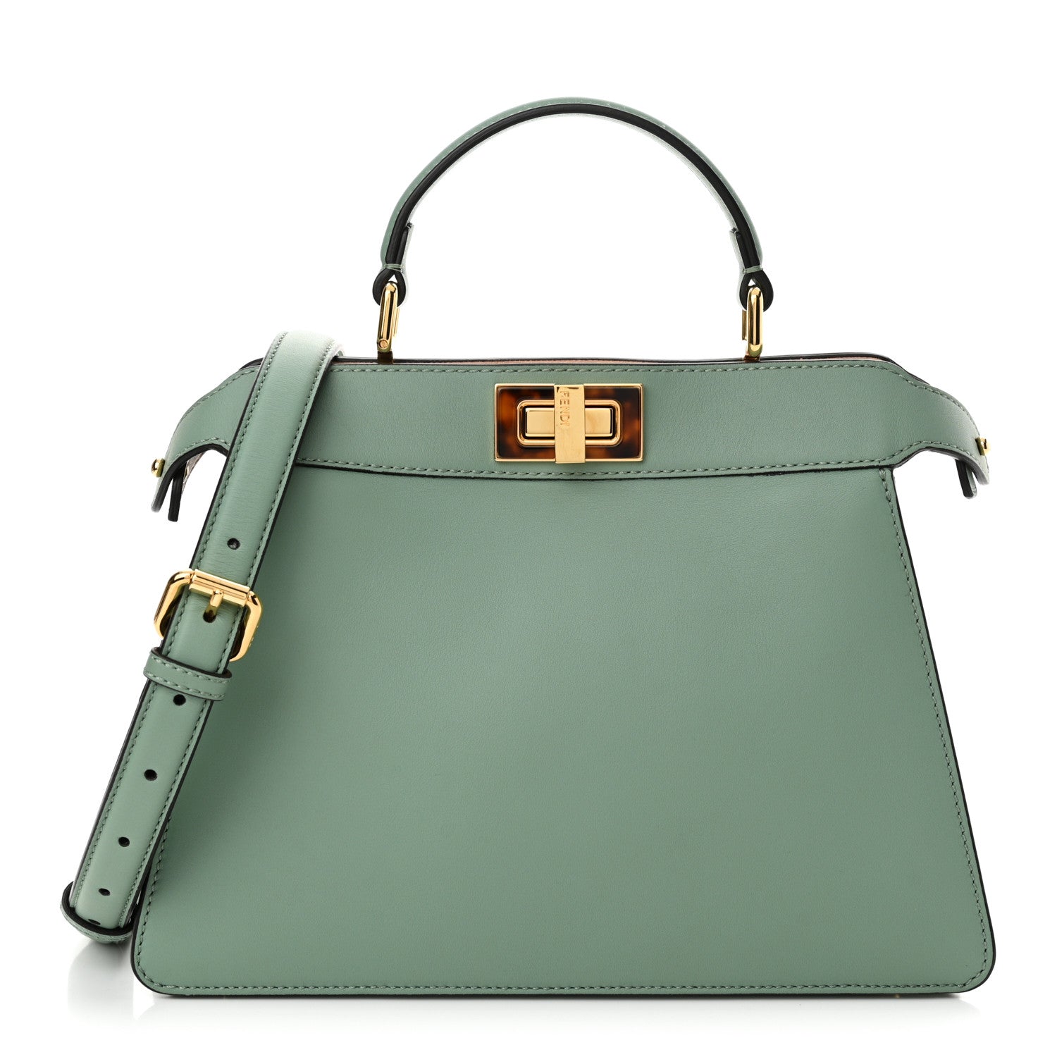 Fendi Vitello Seta Shiny Nappa Plexiglass Small Peekaboo I SEE U Satchel Menta Light Rose 1 of 11