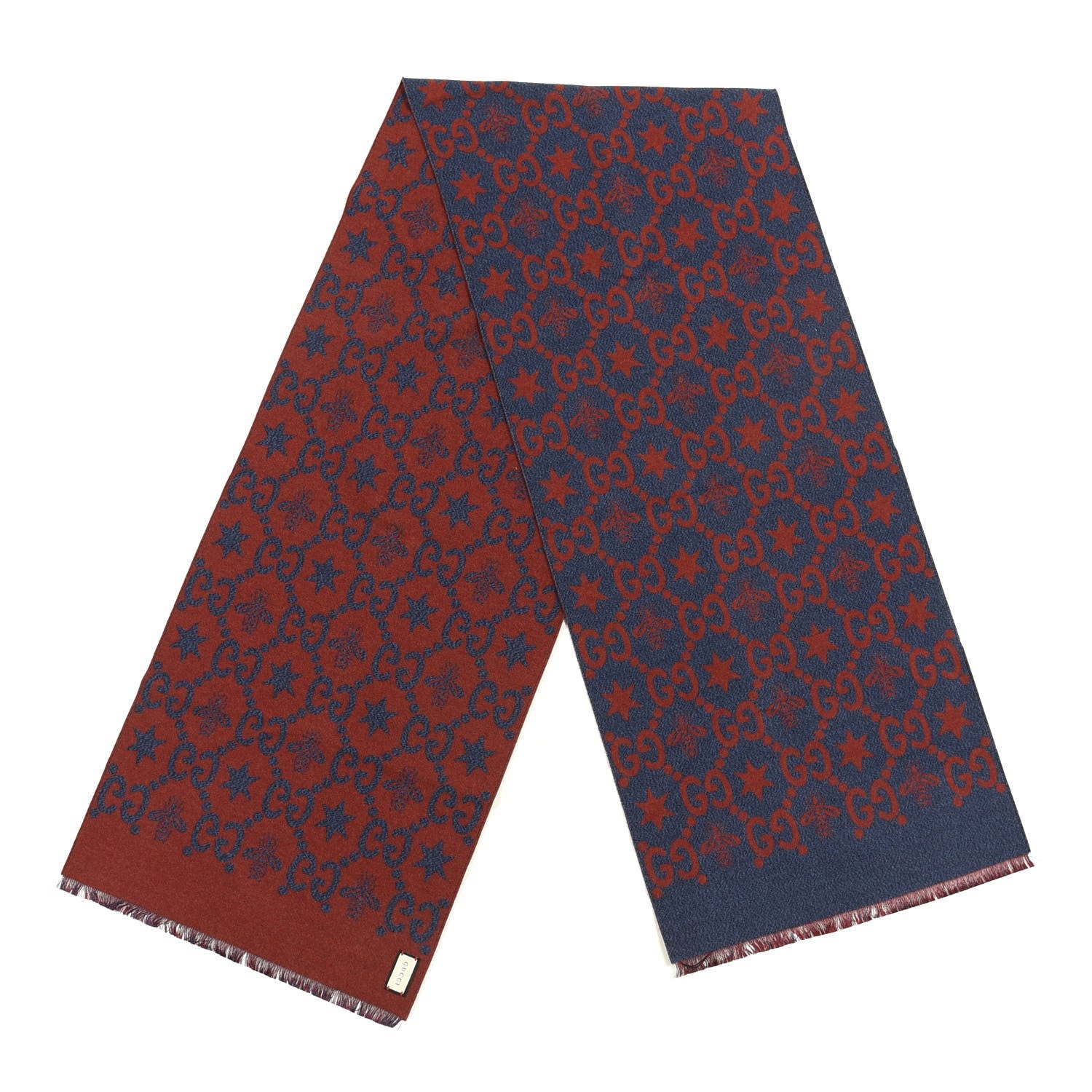 Gucci Wool Silk GG Monogram Fly Constellation Scarf Sapphire Red 2 of 4