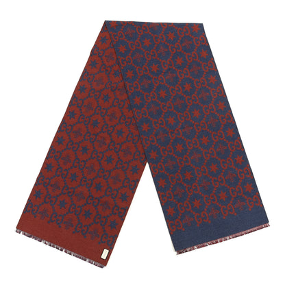 Gucci Wool Silk GG Monogram Fly Constellation Scarf Sapphire Red 2 of 4