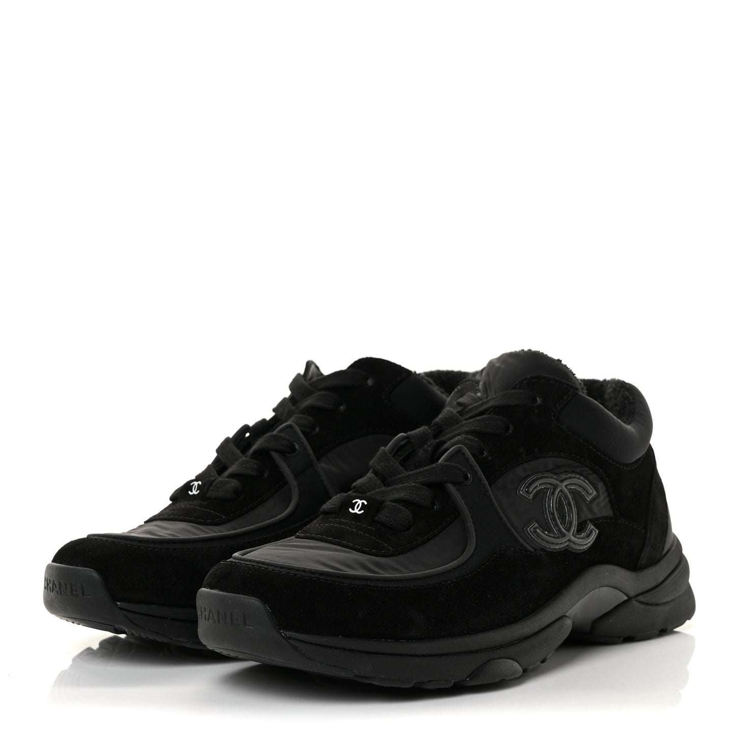 Nylon Calfskin Suede CC Sneakers 37 Black
