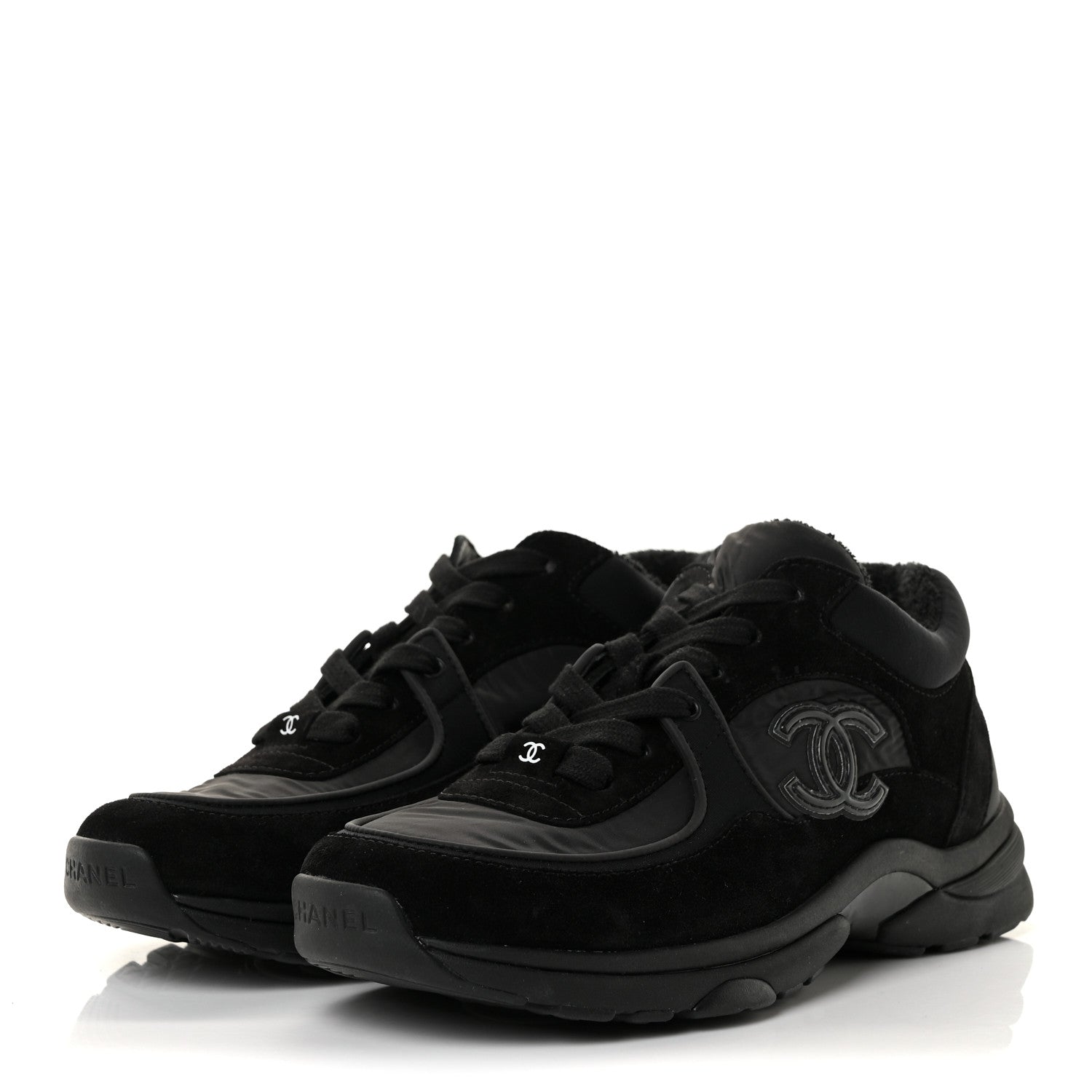 Chanel Nylon Calfskin Suede CC Sneakers 37 Black 3 of 8