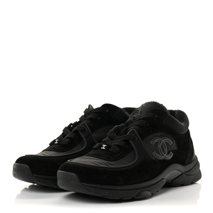 Chanel Nylon Calfskin Suede CC Sneakers 37 Black 3 of 8