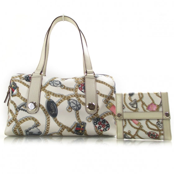 Gucci Satin Chain Print Charmy Boston w Wallet 1 of 17