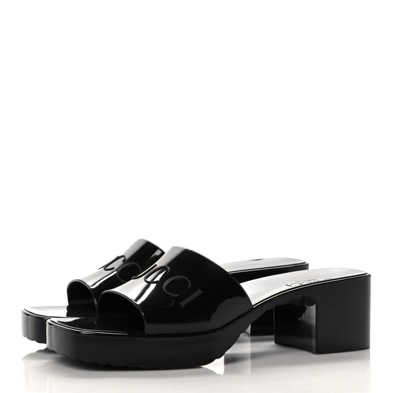 Gucci Rubber Gucci Logo Womens Platform 20/60mm Slide Sandals 38 Black 3 of 9
