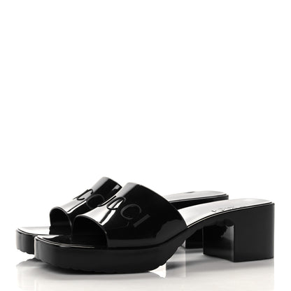 Gucci Rubber Gucci Logo Womens Platform 20/60mm Slide Sandals 38 Black 3 of 9