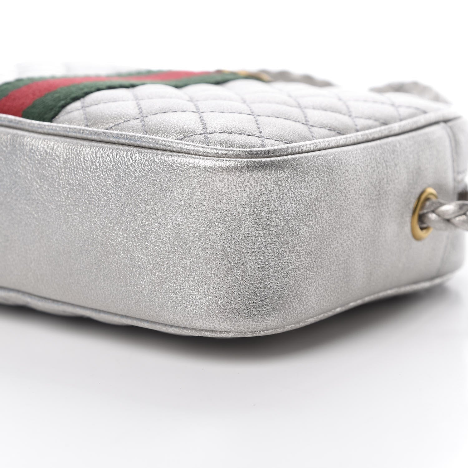 Gucci Laminated Nappa Web Trapuntata Mini GG Shoulder Bag Argento 10 of 12