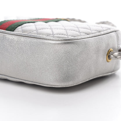 Gucci Laminated Nappa Web Trapuntata Mini GG Shoulder Bag Argento 10 of 12