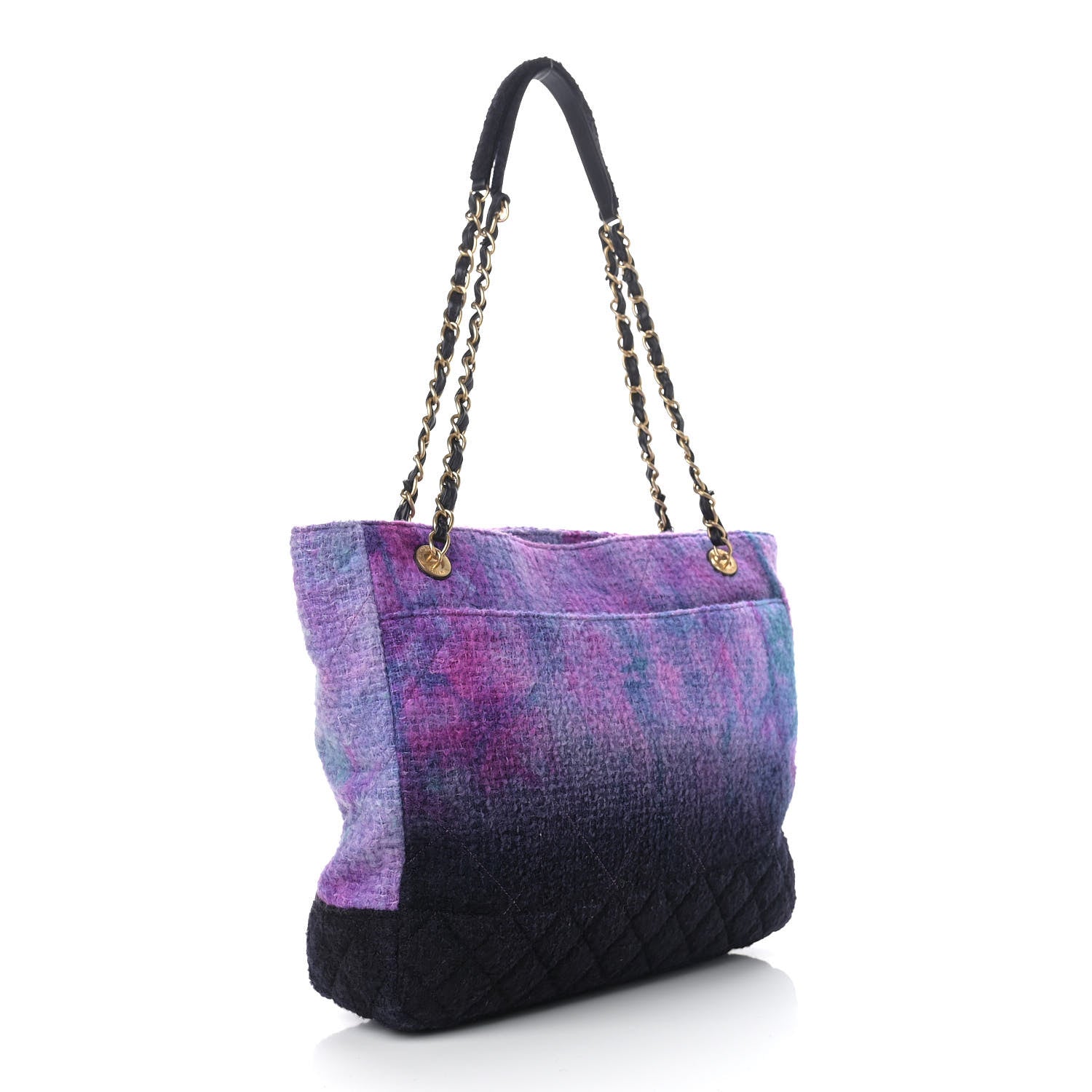 Chanel Wool Tweed CC Tote Purple Black Blue 3 of 11