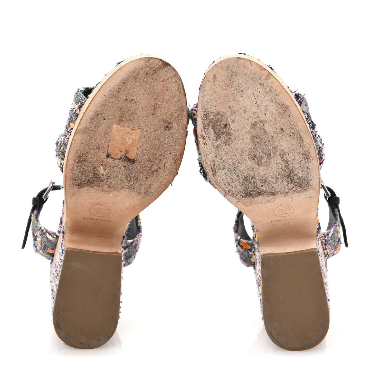 Tweed Cork Wedge Sandals 37 Navy Multicolor
