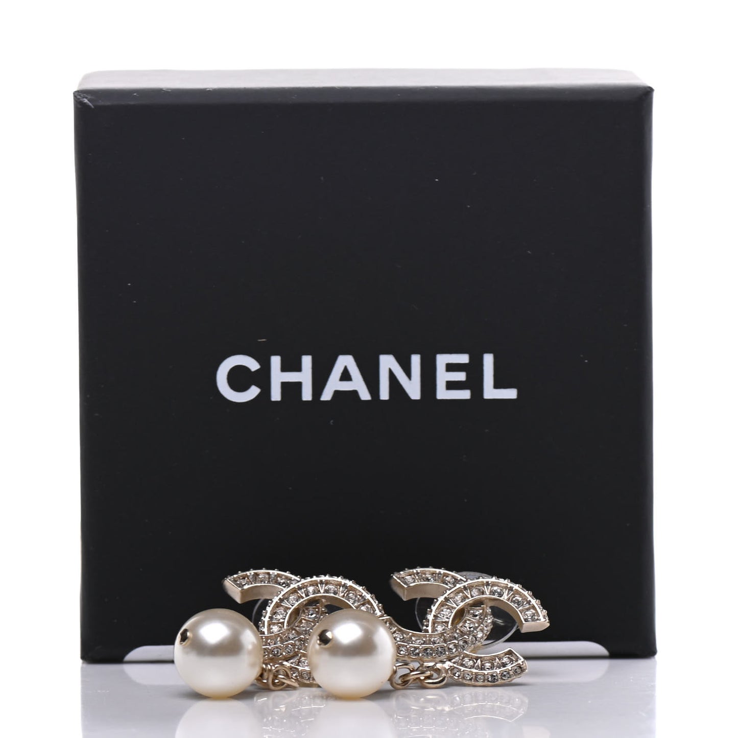 Crystal Pearl CC Drop Earrings Gold