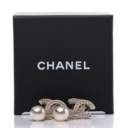 Chanel Crystal Pearl CC Drop Earrings Gold 5 of 5