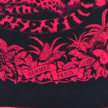 Hermes Cashmere Silk Jungle Love Tattoo Shawl 140 Bleu Noir Rose Vif 7 of 8