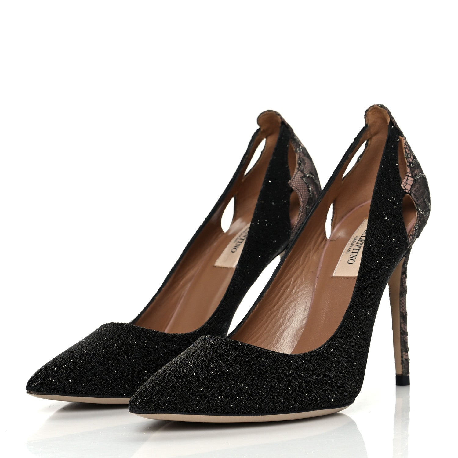 Valentino Garavani Caviar Crystal Lace Pumps 36.5 Black 3 of 10