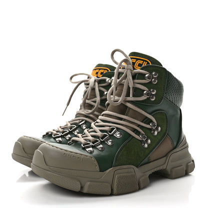Gucci X SEGA Calfskin Suede Technical Canvas Womens Flashtrek High-Top Sneakers 37.5 Olive Green Ardesia 3 of 9