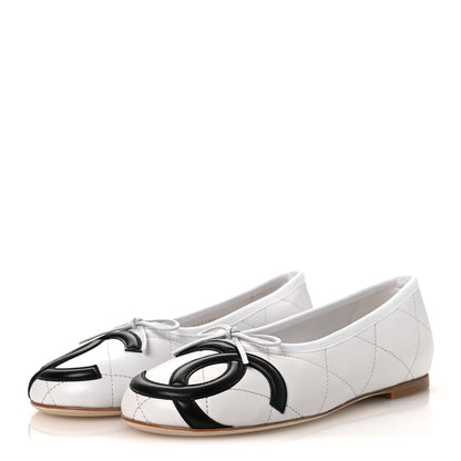 Chanel Lambskin Quilted CC Cambon Ballet Flats 37 White Black 4 of 11