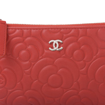 Chanel Goatskin Camellia Embossed Cosmetic Pouch Red 10 of 11