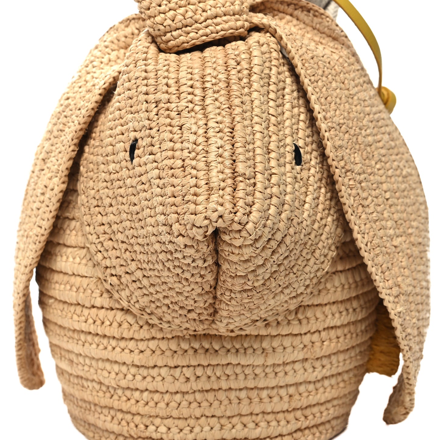 Raffia Calfskin Bunny Basket Bucket Bag Natural