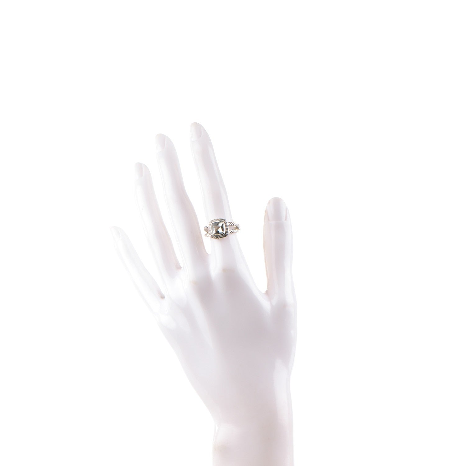 David Yurman Sterling Silver Diamond Prasiolite 7mm Petite Albion Ring 49 5 2 of 5