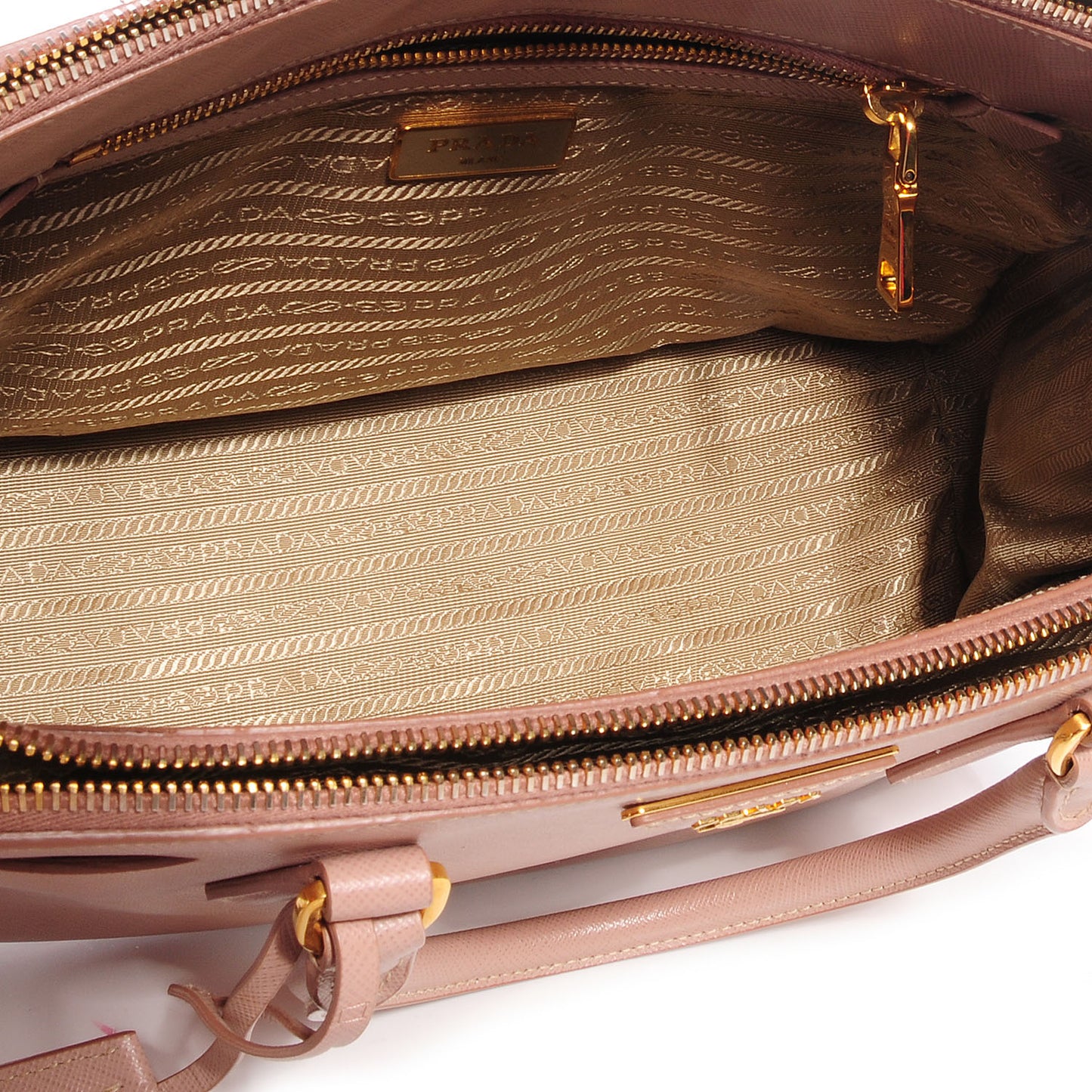 Saffiano Lux Small Double Zip Tote Cammeo
