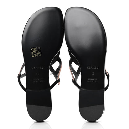Hermes Metallic Suede Goatskin Beach Sandals 39 Black Or Rose 4 of 5