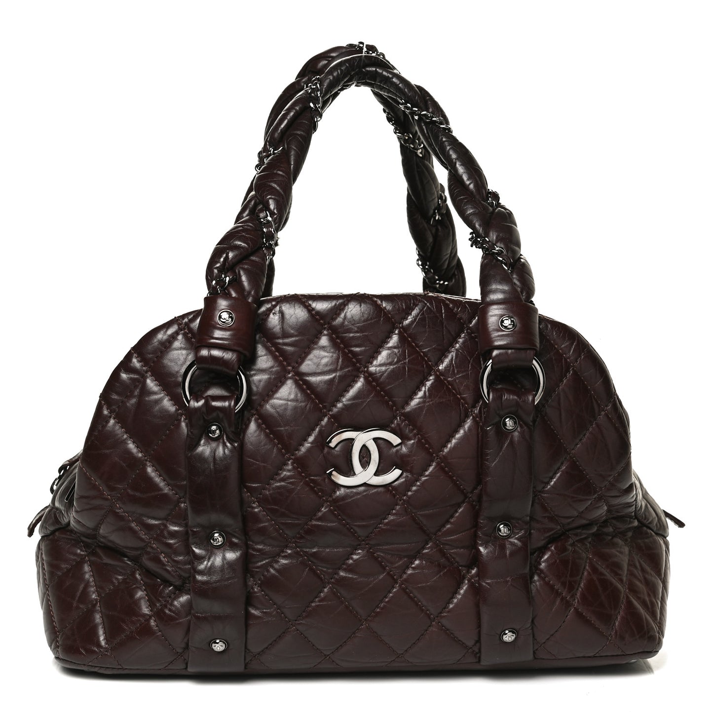 Distressed Lambskin Vintage Ligne Lady Braid Tote Brown