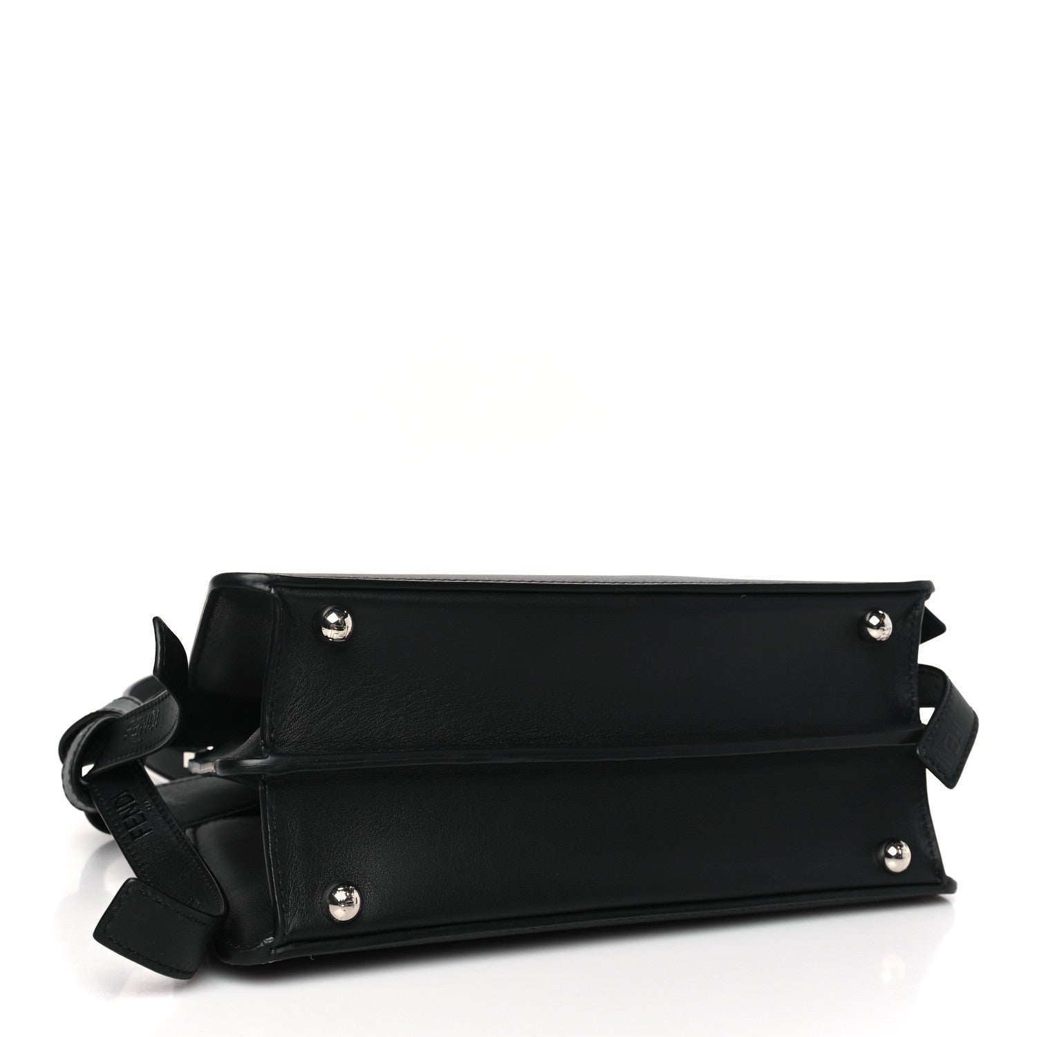 Fendi Vitello Seta Shiny Nappa Logo Embossed Laces Small Peekaboo I SEE U Satchel Black 4 of 9