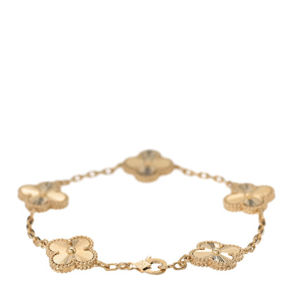 Van Cleef & Arpels 18K Yellow Gold 5 Motifs Guilloche Vintage Alhambra Bracelet 2 of 6