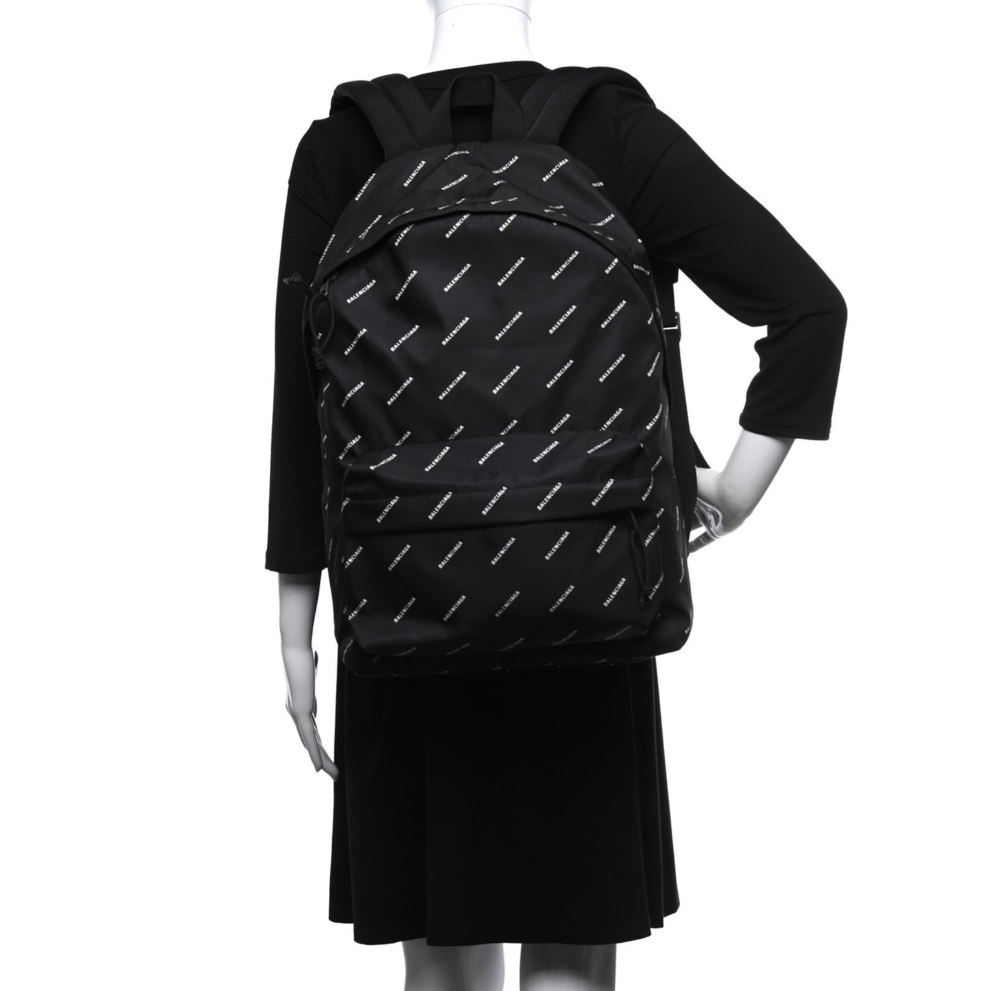Twill Nylon Allover Logo Print Explorer Backpack Black White