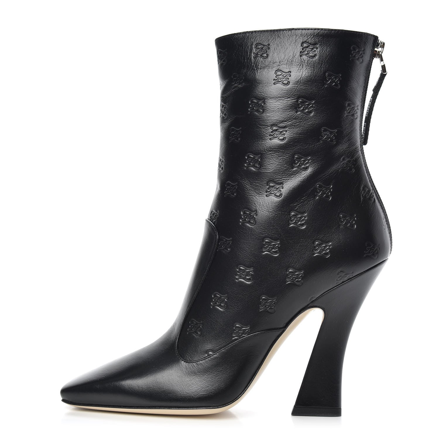 Fendi Vitello Karligraphy Embossed FFreedom High Heel Ankle Boots 39 Black 1 of 8