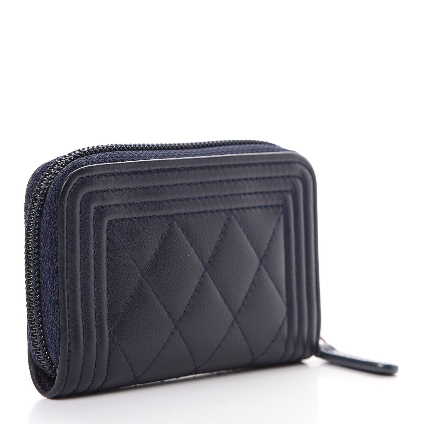 Caviar Quilted Boy Zip Around Coin Purse Wallet Navy