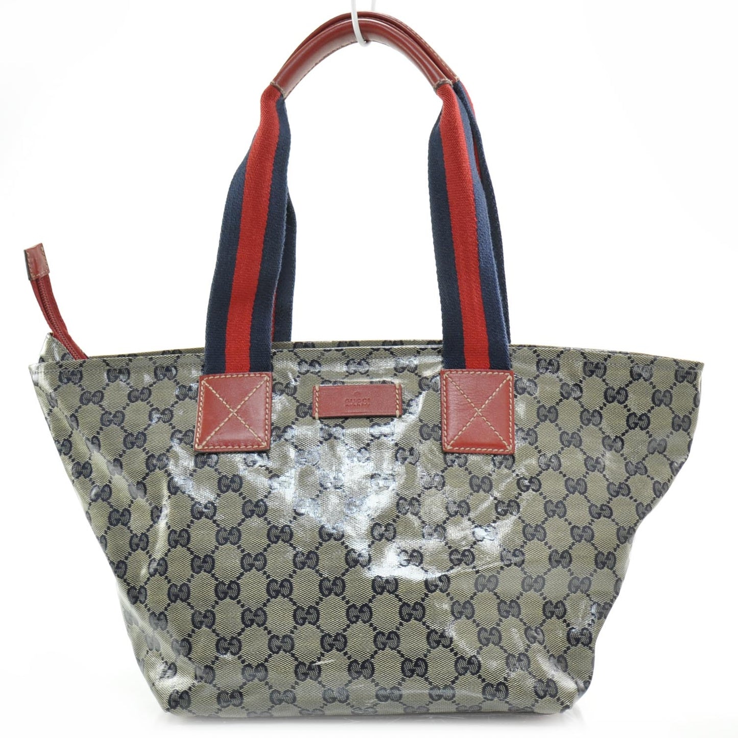 Crystal Monogram Medium Web Handle Bucket Tote Navy