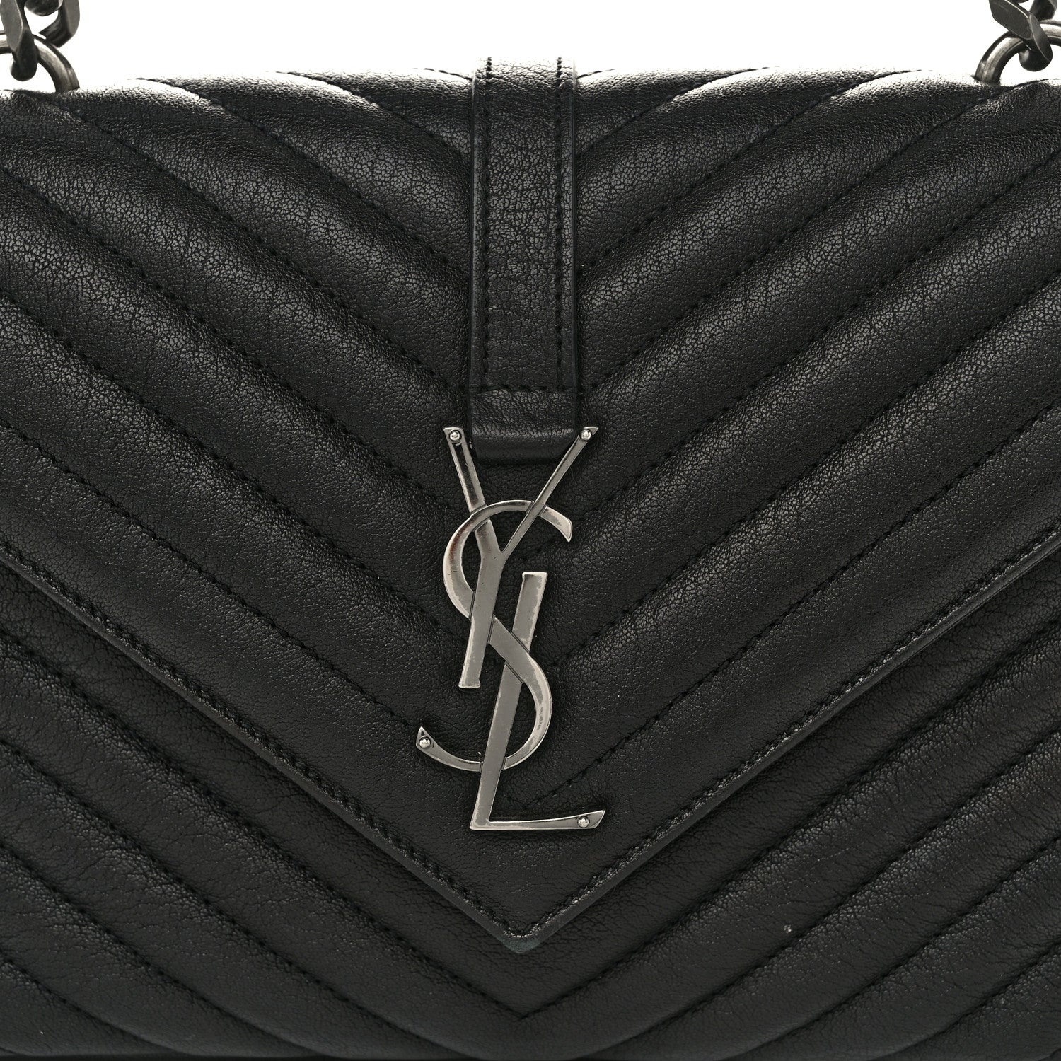 Saint Laurent Sheepskin Matelasse Chevron Monogram Medium College Bag Black 9 of 11