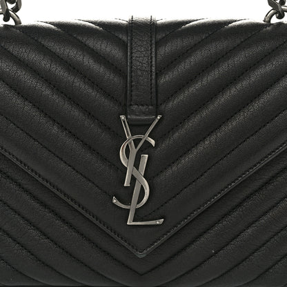 Saint Laurent Sheepskin Matelasse Chevron Monogram Medium College Bag Black 9 of 11