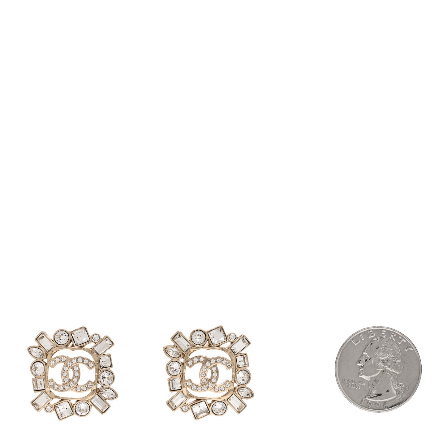 Metal Crystal Baguette High Society CC Earrings Gold