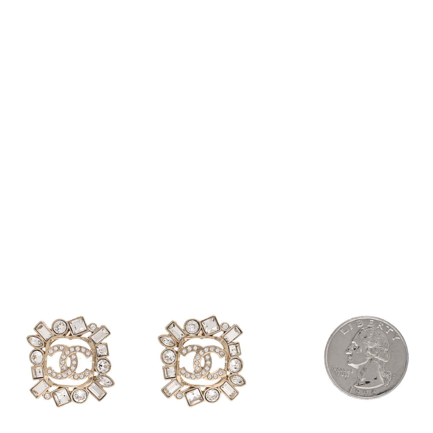 Chanel Metal Crystal Baguette High Society CC Earrings Gold 2 of 5