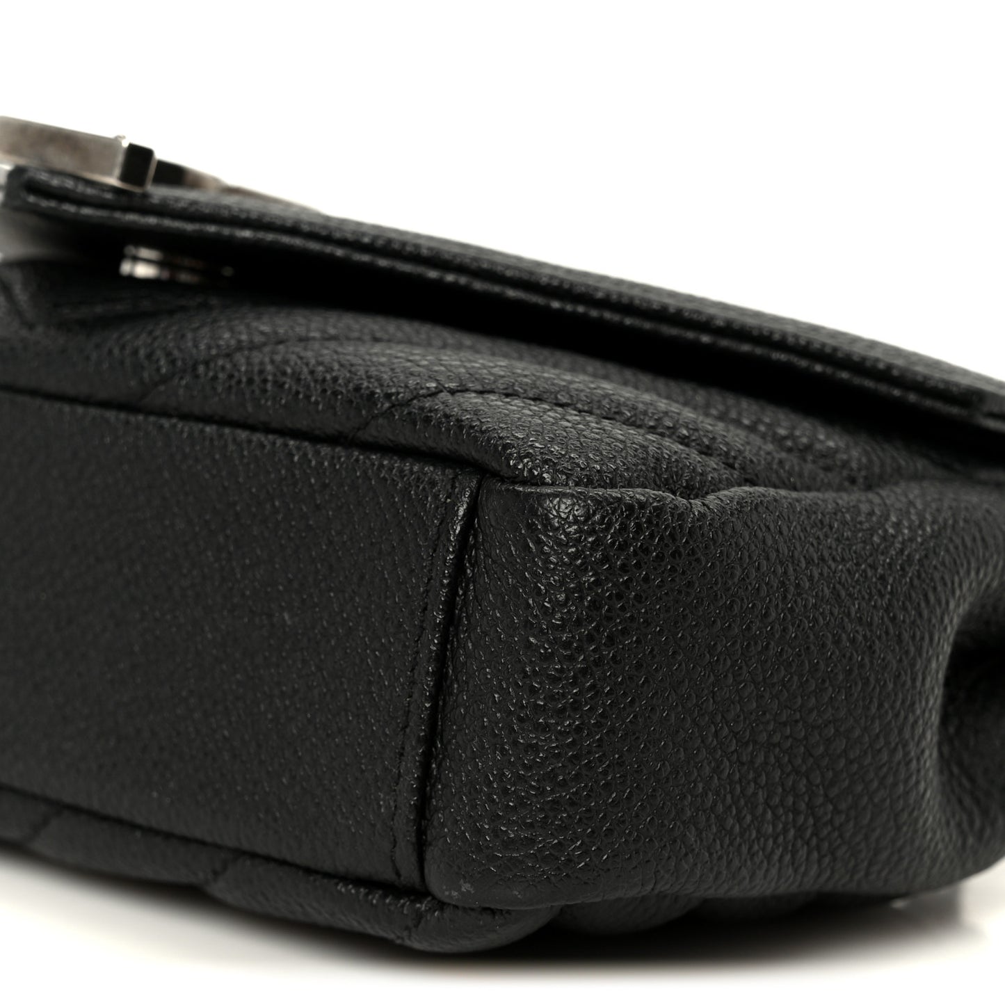 Grained Calfskin Matelasse Chevron Classic Monogram Baby Chain Bag Black