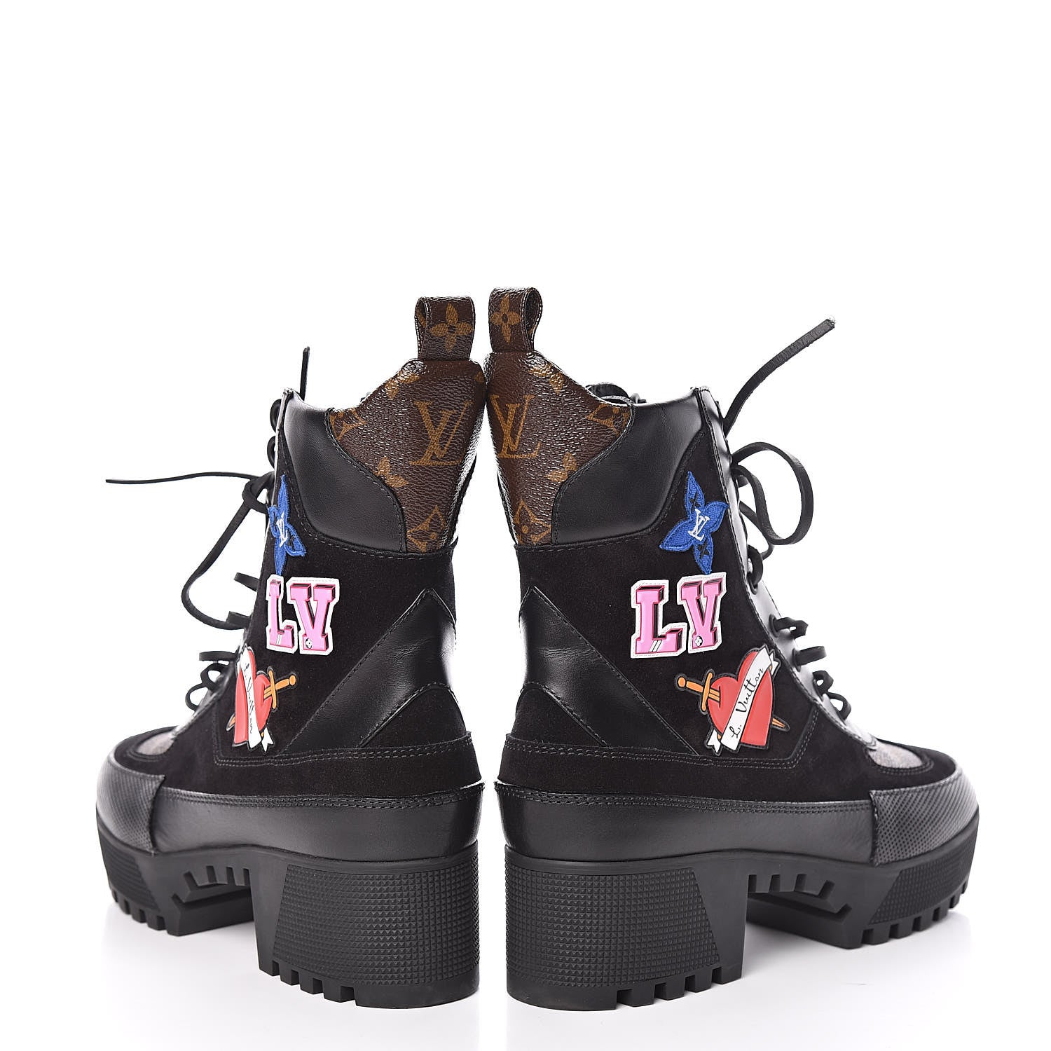 Louis Vuitton Suede Calfskin Monogram LV Black Heart Laureate Platform Desert Boots 40 Black 5 of 15