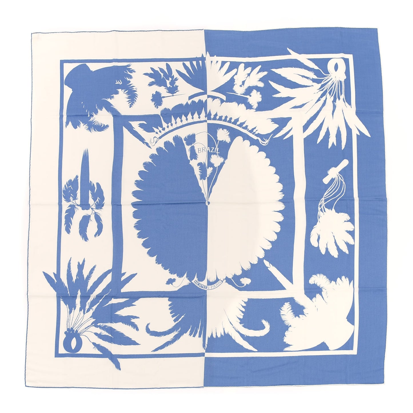 Cashmere Silk Brazil Tattoo Shawl 140 Bleu Lavande Blanc