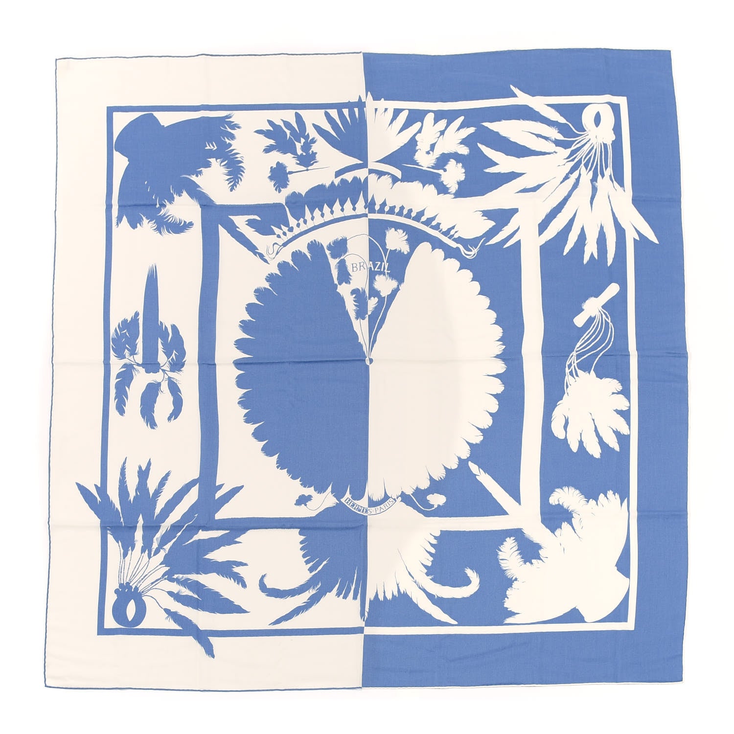 Hermes Cashmere Silk Brazil Tattoo Shawl 140 Bleu Lavande Blanc 1 of 5