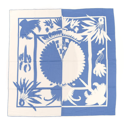 Hermes Cashmere Silk Brazil Tattoo Shawl 140 Bleu Lavande Blanc 1 of 5