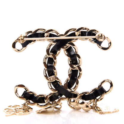 Chanel Lambskin Crystal Chain CC Charms Brooch Black Gold 3 of 5