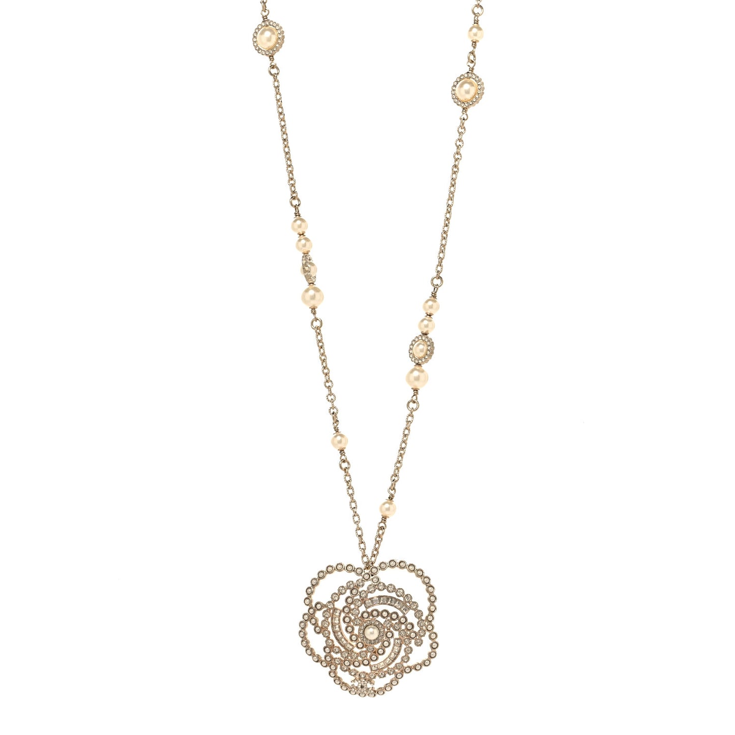 Pearl Crystal Lace Camellia Necklace Gold