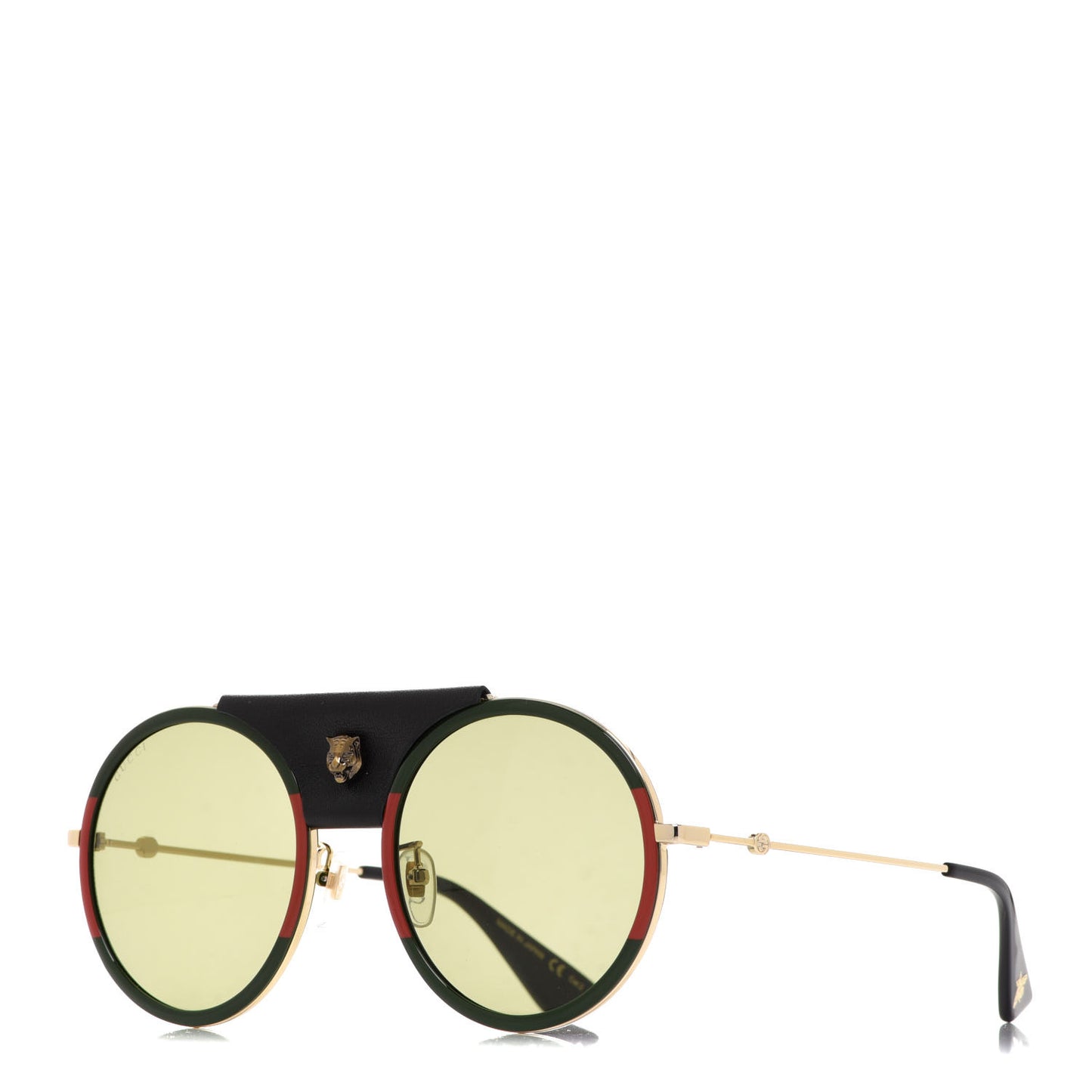Round Frame Sunglasses GG0061S Gold Green